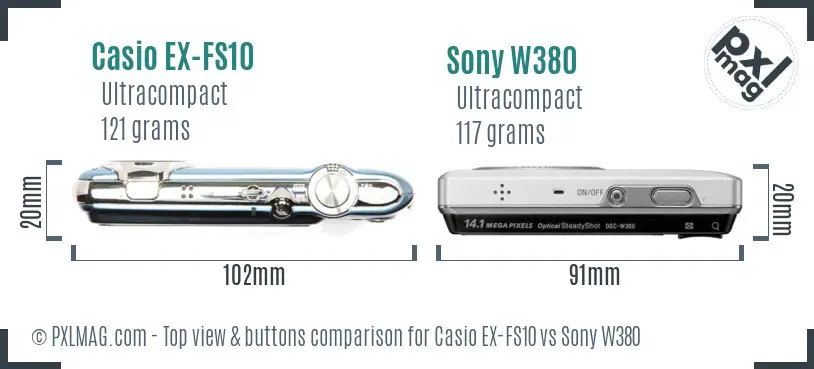 Casio EX-FS10 vs Sony W380 top view buttons comparison