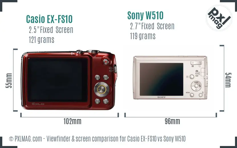Casio EX-FS10 vs Sony W510 Screen and Viewfinder comparison Casio EX-FS10 vs Sony W510 Screen and Viewfinder comparison
