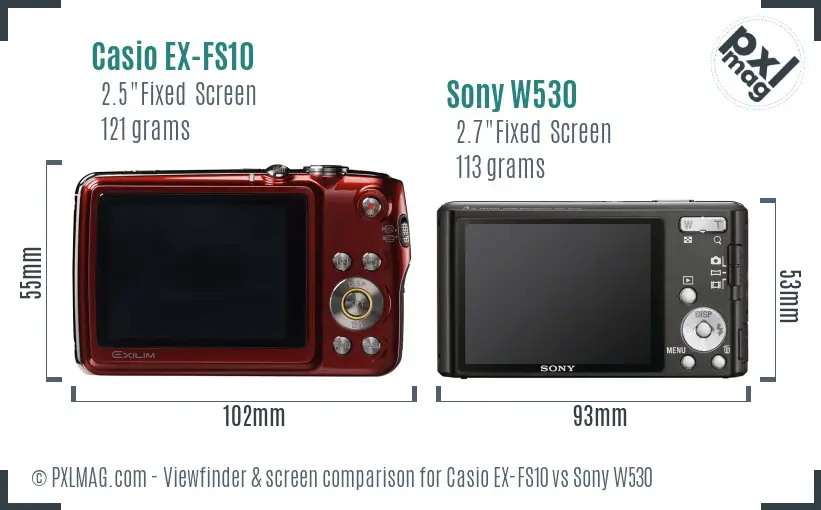 Casio EX-FS10 vs Sony W530 Screen and Viewfinder comparison