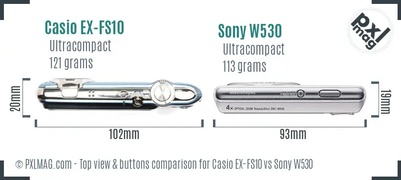 Casio EX-FS10 vs Sony W530 top view buttons comparison