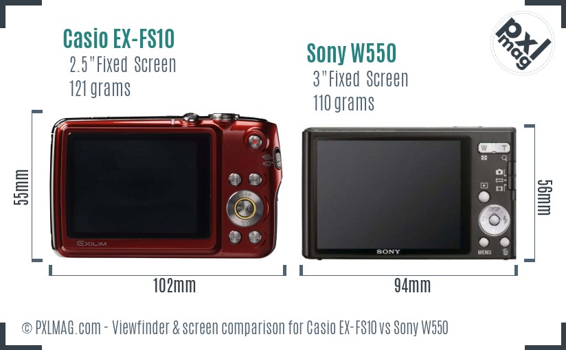 Casio EX-FS10 vs Sony W550 Screen and Viewfinder comparison