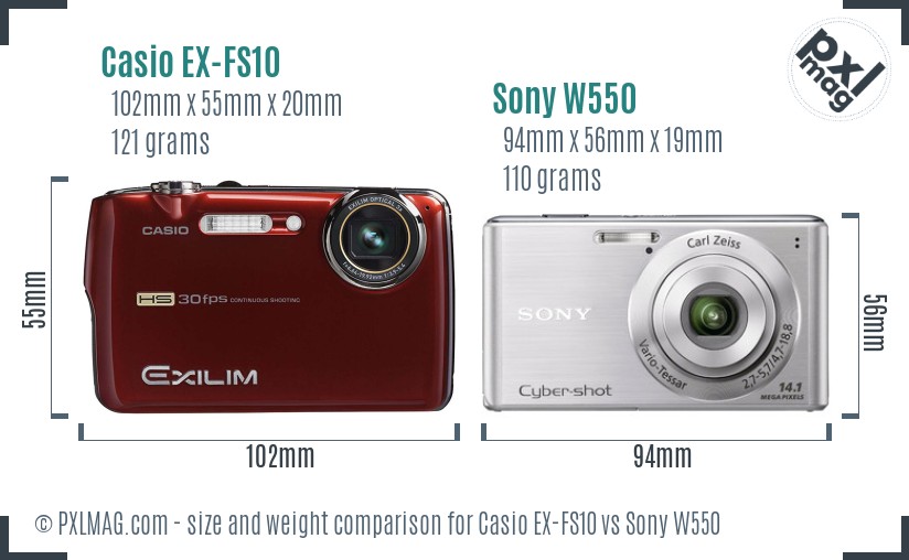Casio EX-FS10 vs Sony W550 size comparison