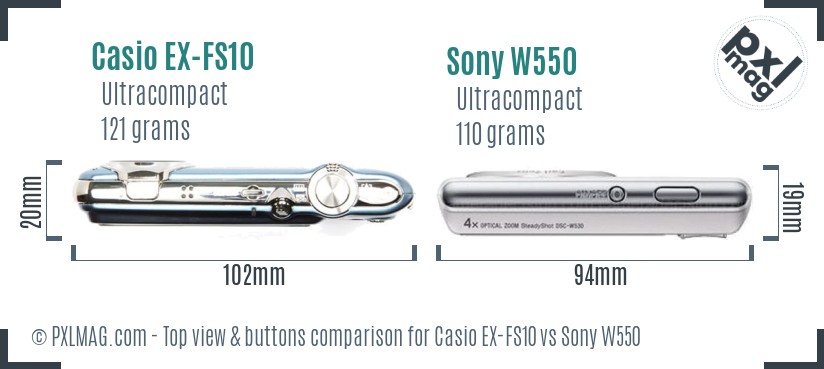 Casio EX-FS10 vs Sony W550 top view buttons comparison