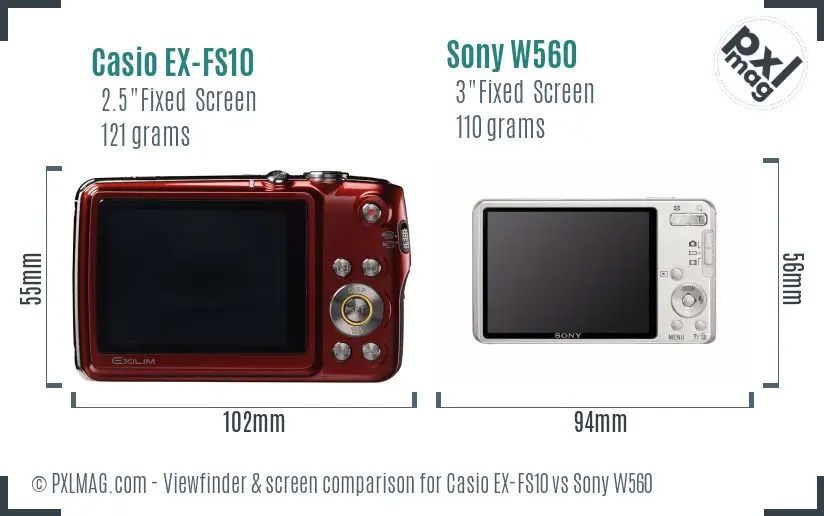 Casio EX-FS10 vs Sony W560 Screen and Viewfinder comparison