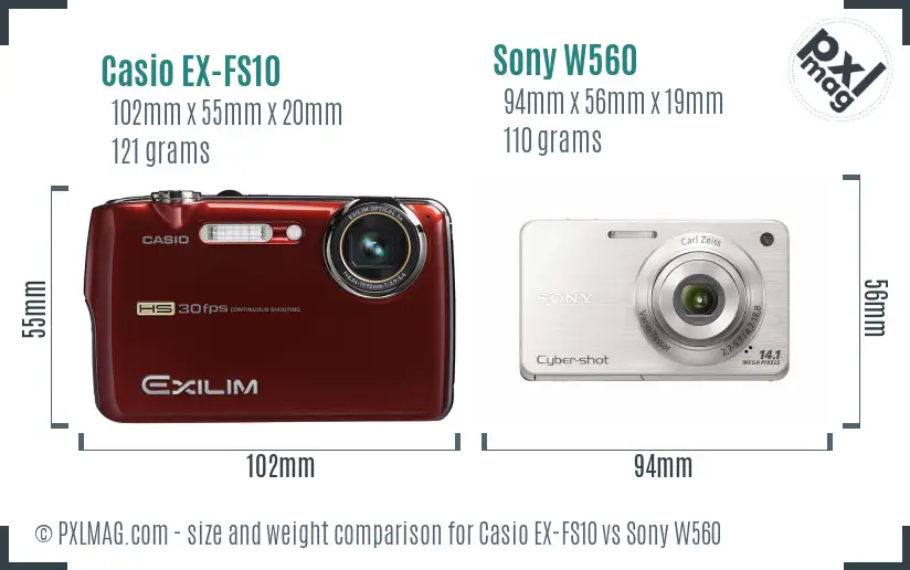 Casio EX-FS10 vs Sony W560 size comparison