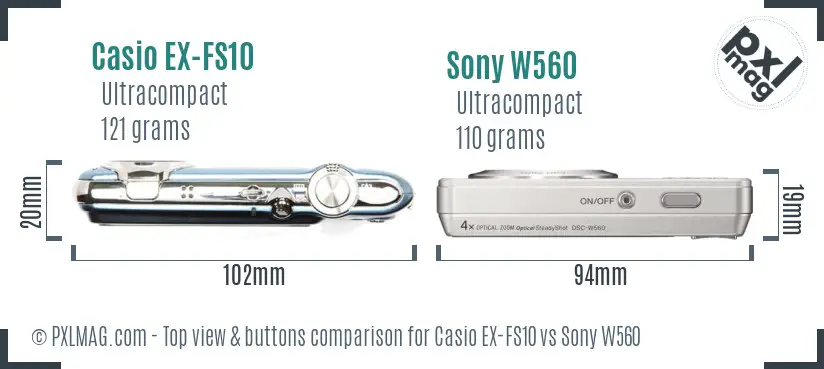 Casio EX-FS10 vs Sony W560 top view buttons comparison