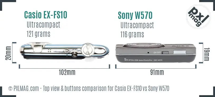Casio EX-FS10 vs Sony W570 top view buttons comparison