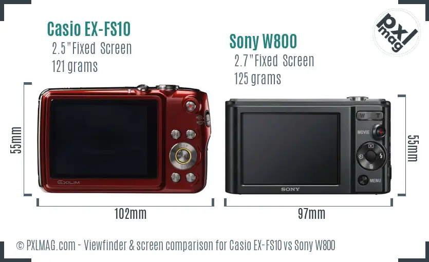 Casio EX-FS10 vs Sony W800 Screen and Viewfinder comparison
