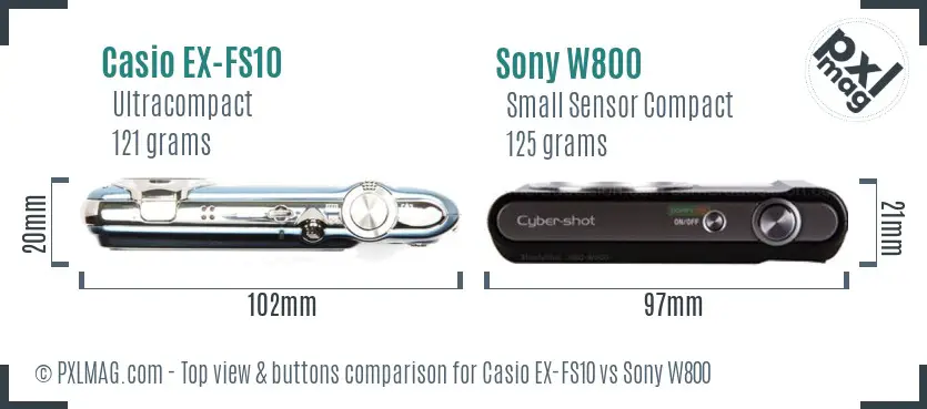 Casio EX-FS10 vs Sony W800 top view buttons comparison