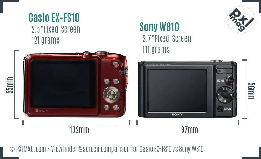 Casio EX-FS10 vs Sony W810 Screen and Viewfinder comparison