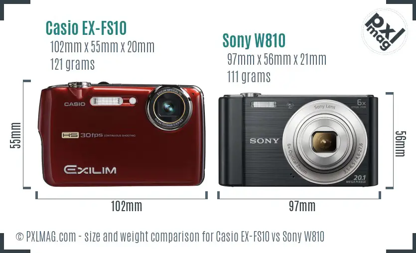 Casio EX-FS10 vs Sony W810 size comparison