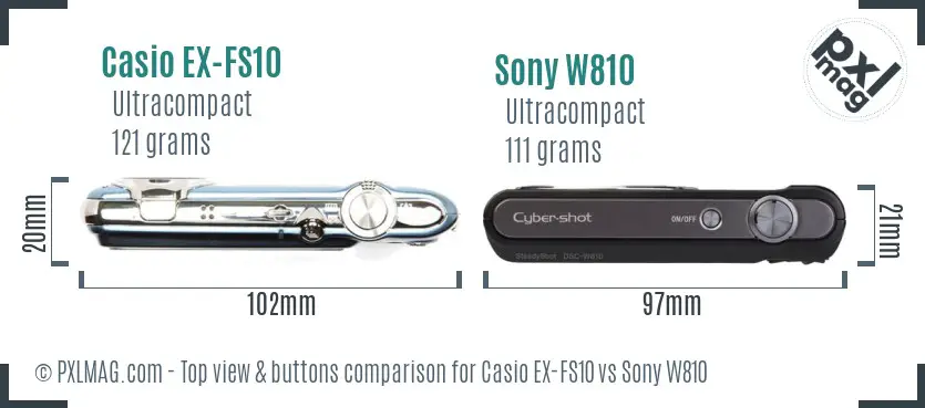 Casio EX-FS10 vs Sony W810 top view buttons comparison
