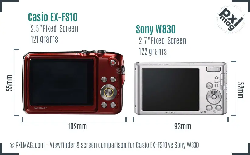 Casio EX-FS10 vs Sony W830 Screen and Viewfinder comparison