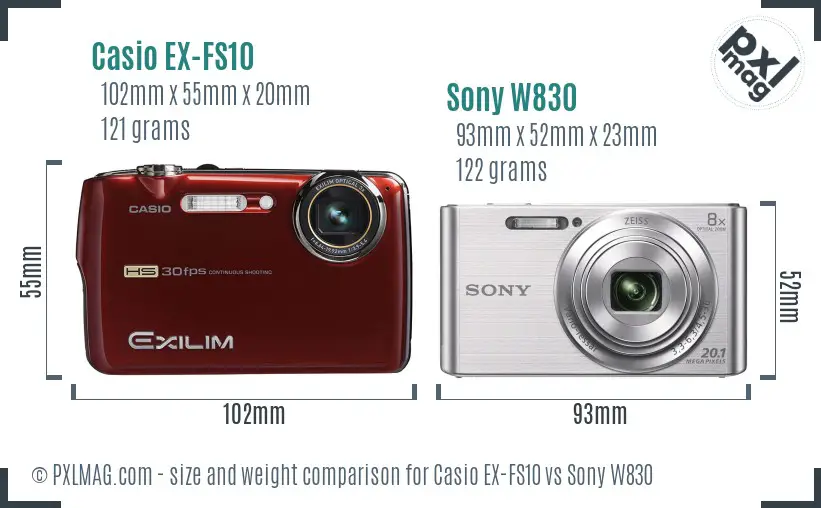 Casio EX-FS10 vs Sony W830 size comparison