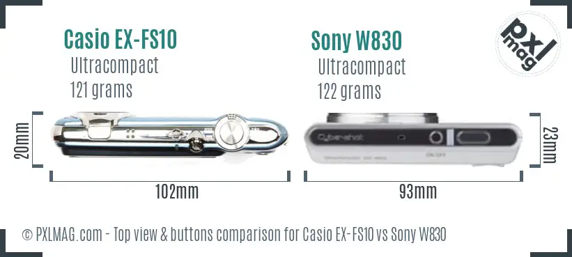 Casio EX-FS10 vs Sony W830 top view buttons comparison