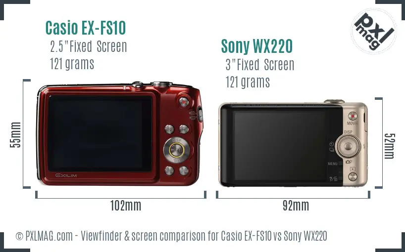 Casio EX-FS10 vs Sony WX220 Screen and Viewfinder comparison