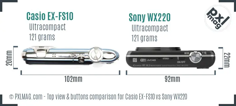Casio EX-FS10 vs Sony WX220 top view buttons comparison