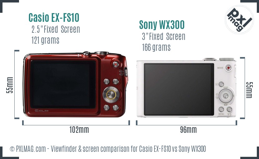 Casio EX-FS10 vs Sony WX300 Screen and Viewfinder comparison