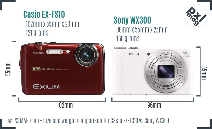 Casio EX-FS10 vs Sony WX300 size comparison