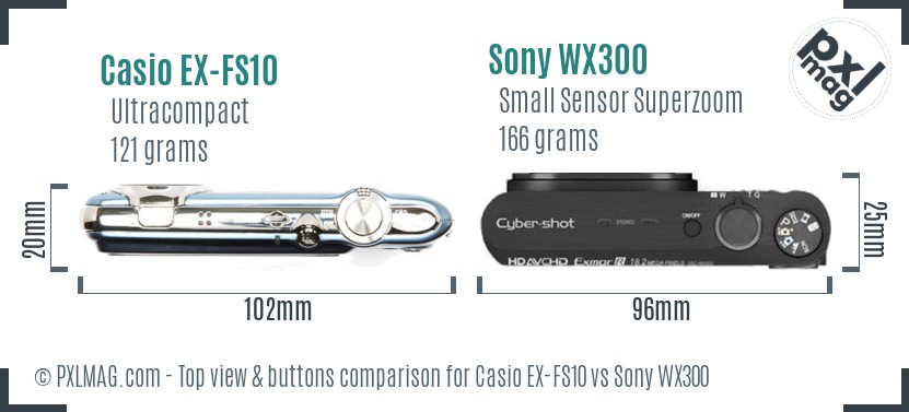 Casio EX-FS10 vs Sony WX300 top view buttons comparison