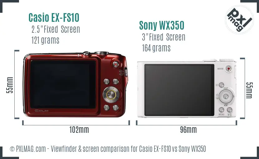 Casio EX-FS10 vs Sony WX350 Screen and Viewfinder comparison