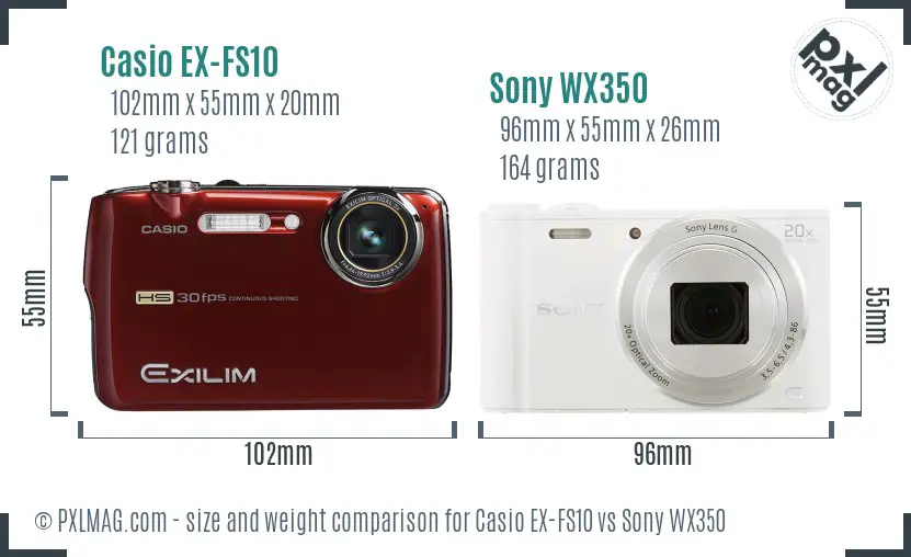 Casio EX-FS10 vs Sony WX350 size comparison