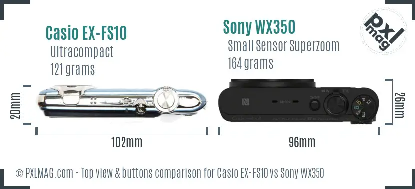 Casio EX-FS10 vs Sony WX350 top view buttons comparison