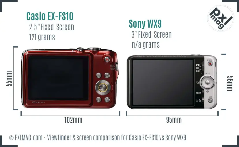 Casio EX-FS10 vs Sony WX9 Screen and Viewfinder comparison