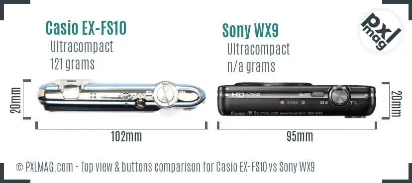 Casio EX-FS10 vs Sony WX9 top view buttons comparison