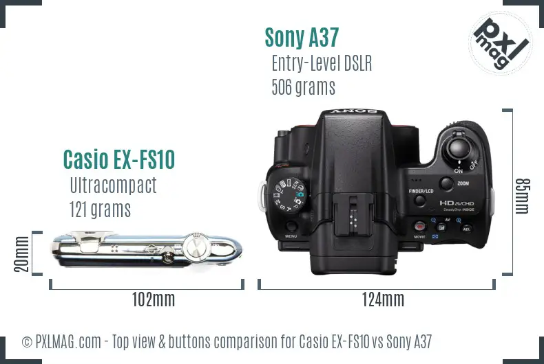 Casio EX-FS10 vs Sony A37 top view buttons comparison