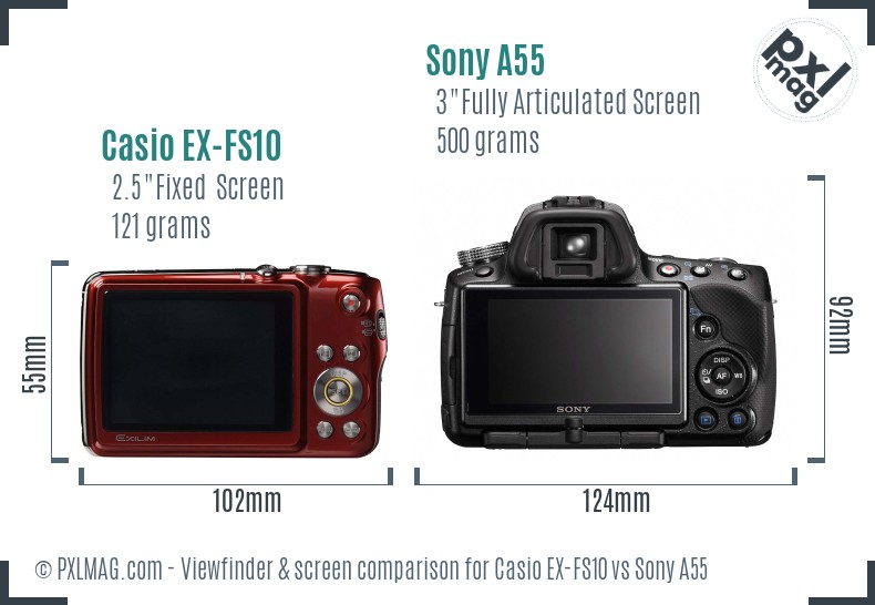 Casio EX-FS10 vs Sony A55 Screen and Viewfinder comparison