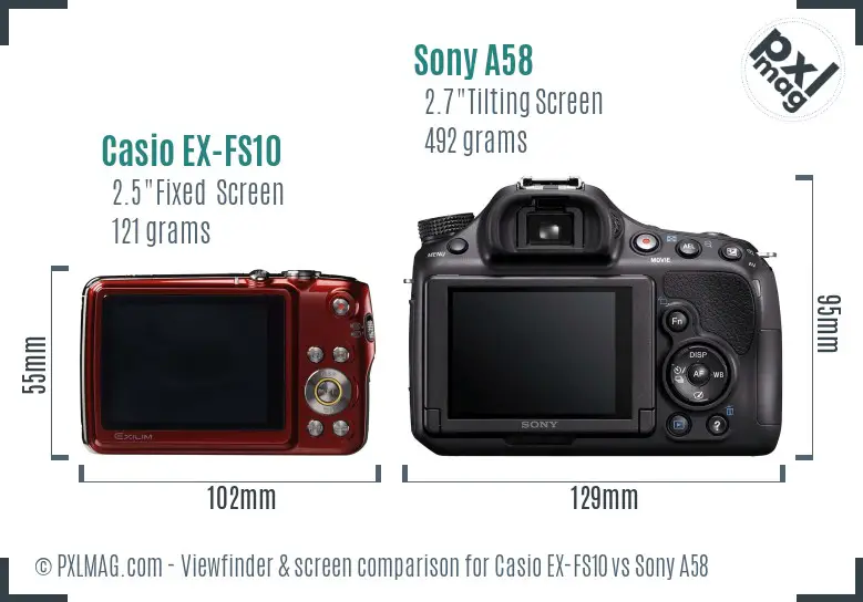 Casio EX-FS10 vs Sony A58 Screen and Viewfinder comparison