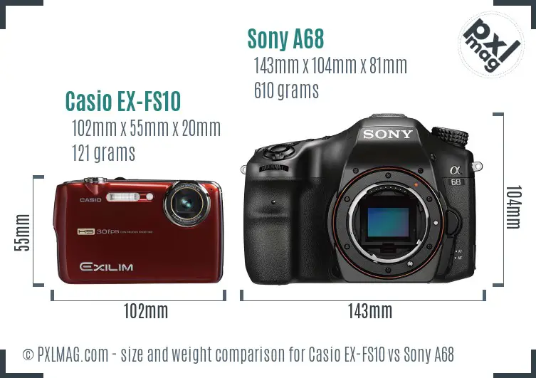 Casio EX-FS10 vs Sony A68 size comparison Casio EX-FS10 vs Sony A68 size comparison