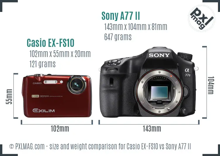 Casio EX-FS10 vs Sony A77 II size comparison Casio EX-FS10 vs Sony A77 II size comparison