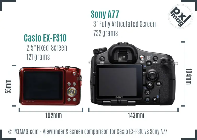 Casio EX-FS10 vs Sony A77 Screen and Viewfinder comparison