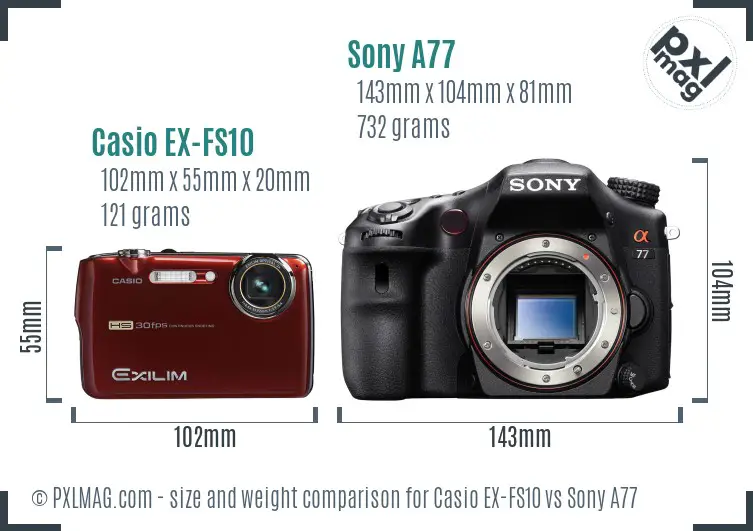 Casio EX-FS10 vs Sony A77 size comparison