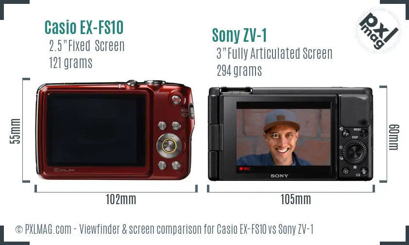 Casio EX-FS10 vs Sony ZV-1 Screen and Viewfinder comparison