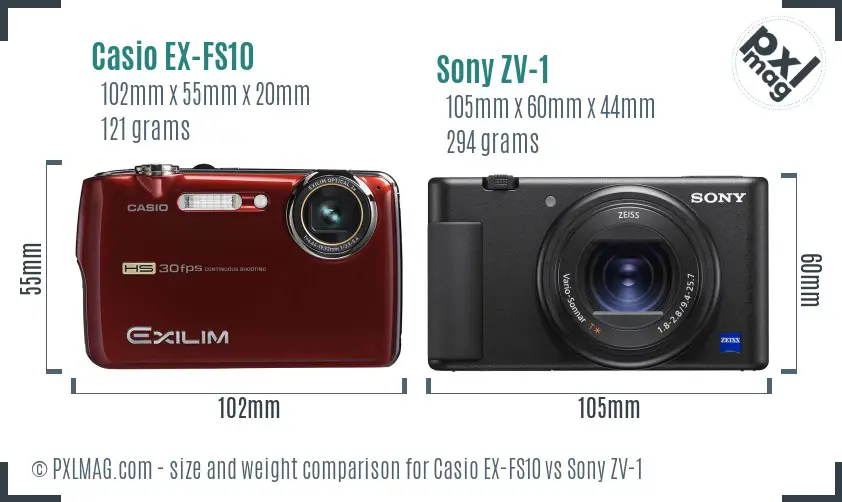 Casio EX-FS10 vs Sony ZV-1 size comparison