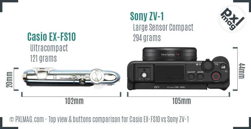 Casio EX-FS10 vs Sony ZV-1 top view buttons comparison