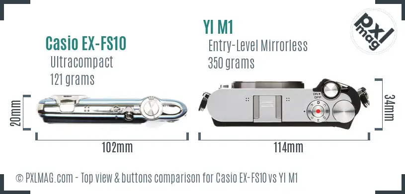 Casio EX-FS10 vs YI M1 top view buttons comparison Casio EX-FS10 vs YI M1 top view buttons comparison