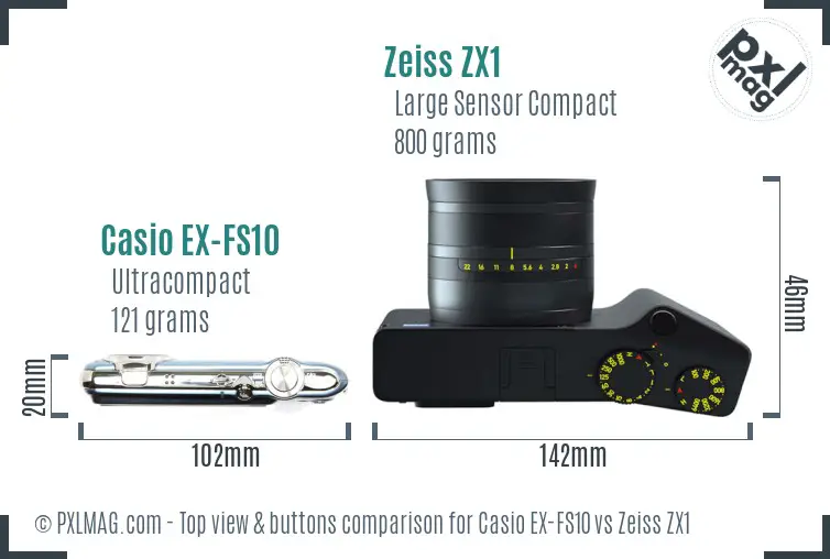 Casio EX-FS10 vs Zeiss ZX1 top view buttons comparison