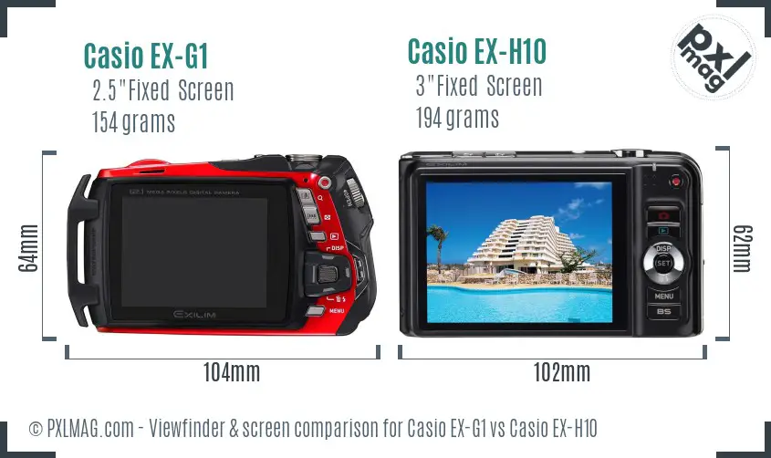 Casio EX-G1 vs Casio EX-H10 Screen and Viewfinder comparison