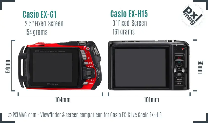 Casio EX-G1 vs Casio EX-H15 Screen and Viewfinder comparison