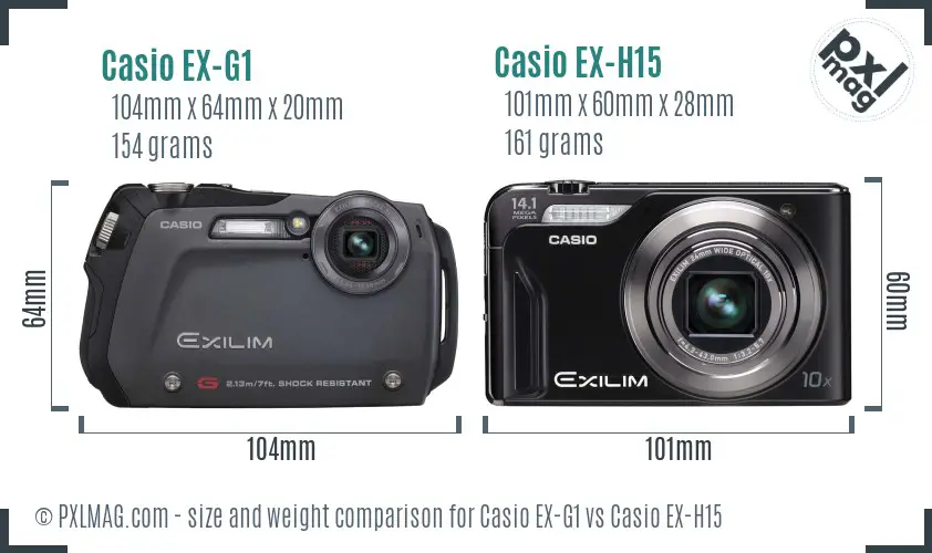 Casio EX-G1 vs Casio EX-H15 size comparison