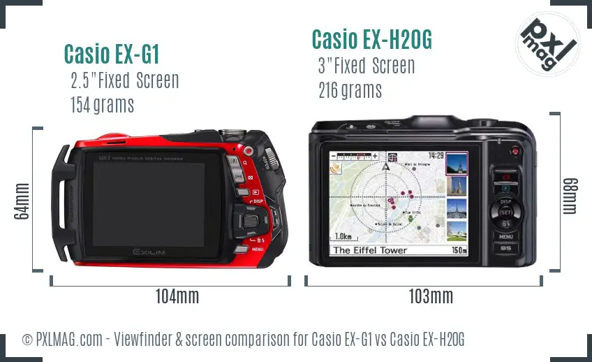 Casio EX-G1 vs Casio EX-H20G Screen and Viewfinder comparison