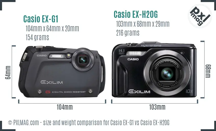 Casio EX-G1 vs Casio EX-H20G size comparison