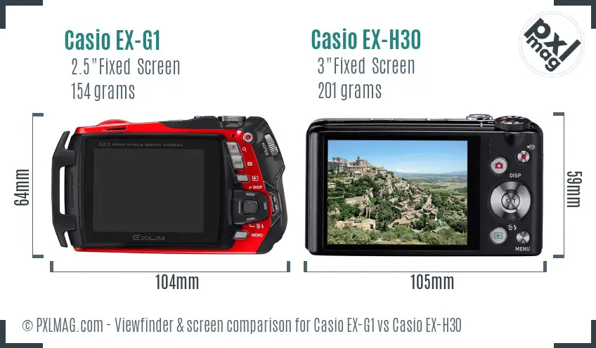 Casio EX-G1 vs Casio EX-H30 Screen and Viewfinder comparison