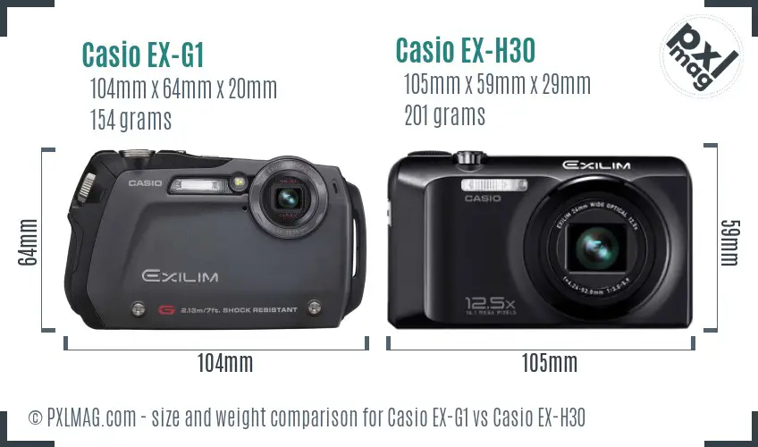 Casio EX-G1 vs Casio EX-H30 size comparison