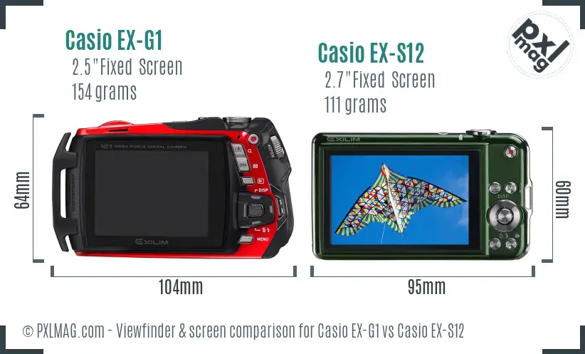 Casio EX-G1 vs Casio EX-S12 Screen and Viewfinder comparison