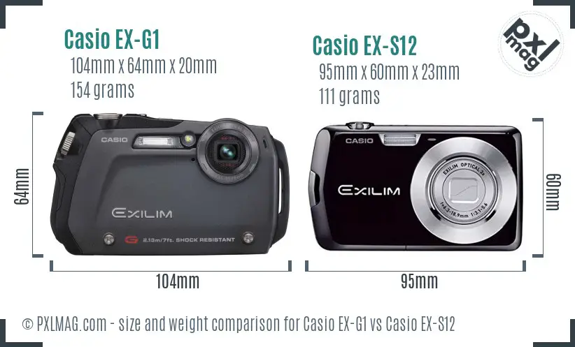 Casio EX-G1 vs Casio EX-S12 size comparison